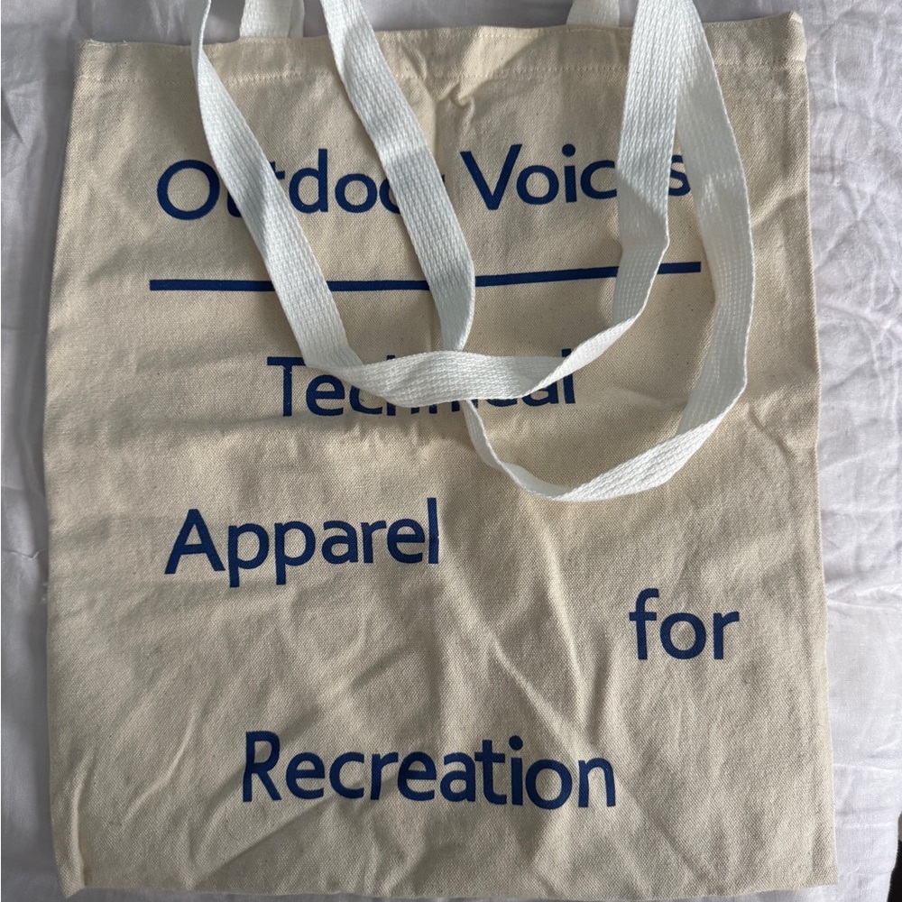 Outdoor Voices Cream Canvas Tote with Blue Logo
